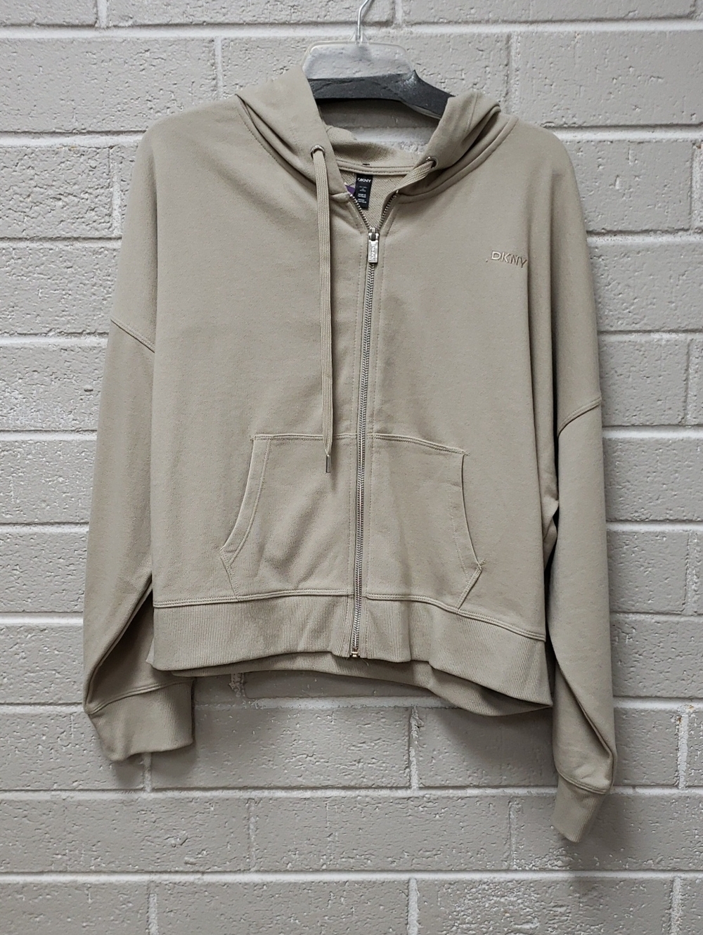 DKNY Women's Beige Zip-Up Hoodie Size XXL
